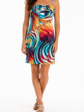 Alberto‎ Makali Abstract Print Slip Dress Colorful Sheath Strappy Size 12
